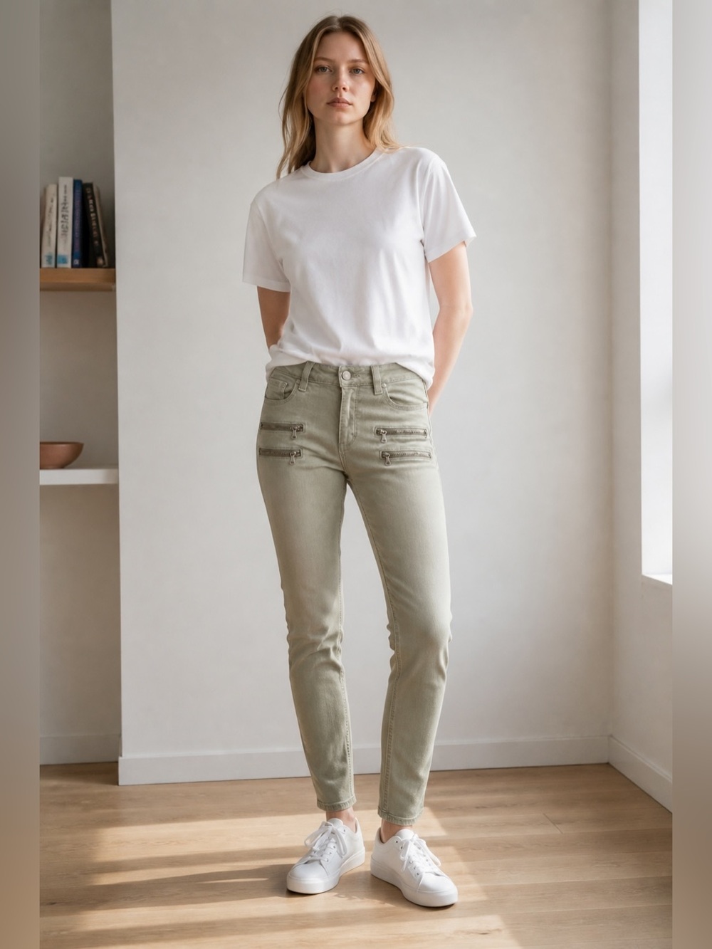 PAIGE Edgemont Ultra Skinny Moto Jeans in Sahara Green, Size 27